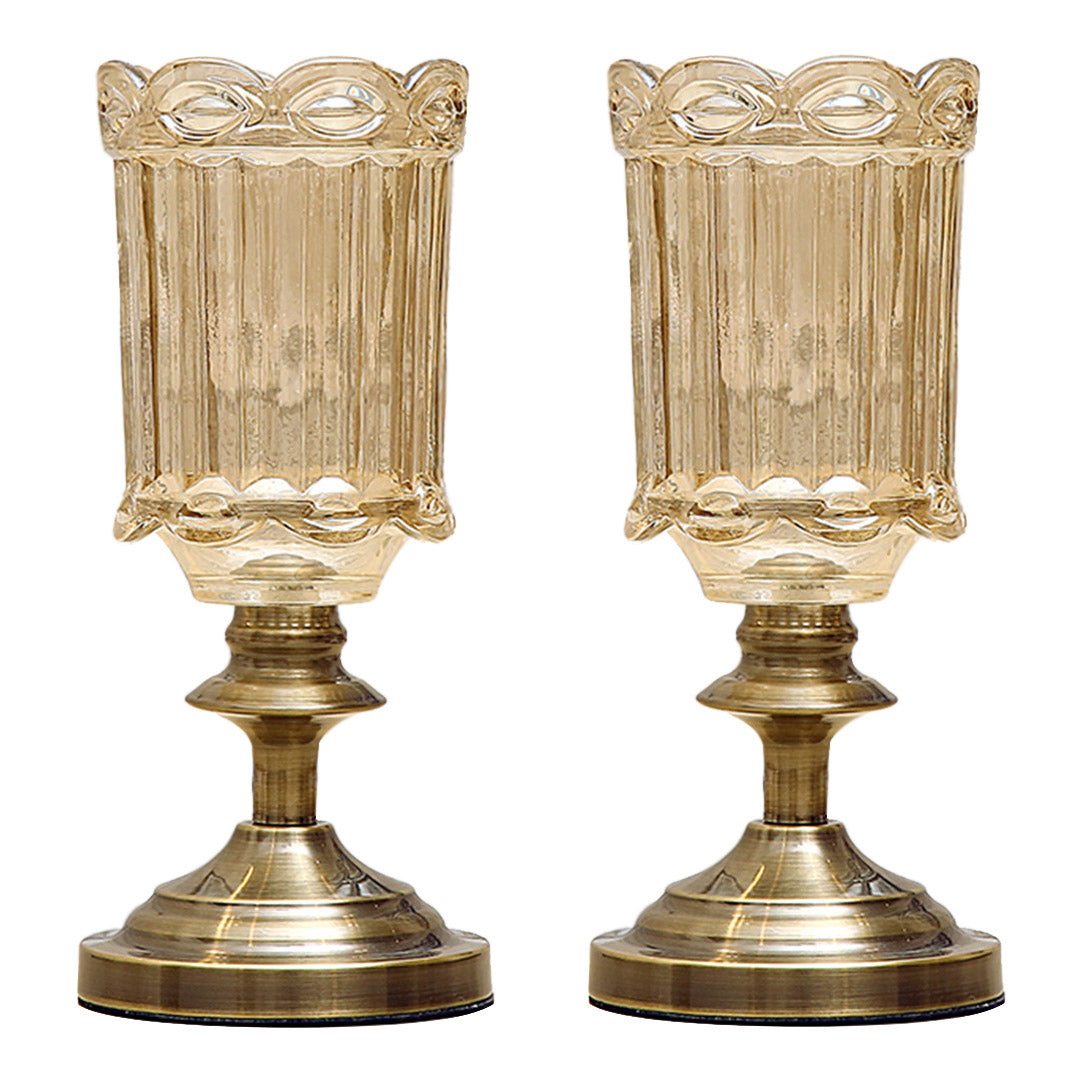 SOGA 2X 28cm Transparent Glass Flower Vase with Metal Base Filler Vase - Cafe Supply