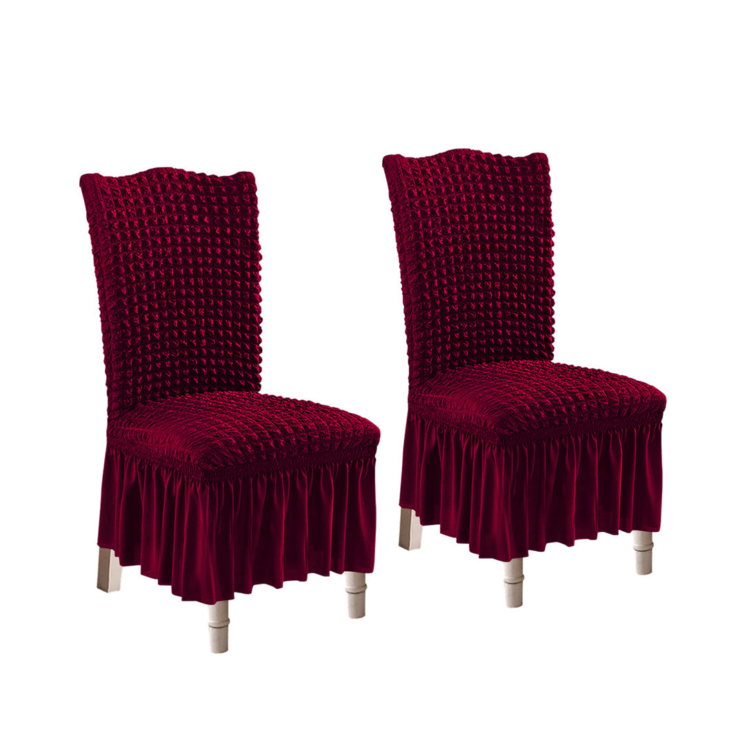 SOGA 2X Burgundy Chair Cover Seat Protector with Ruffle Skirt Stretch Slipcover Wedding Party Home Decor - Cafe Supply