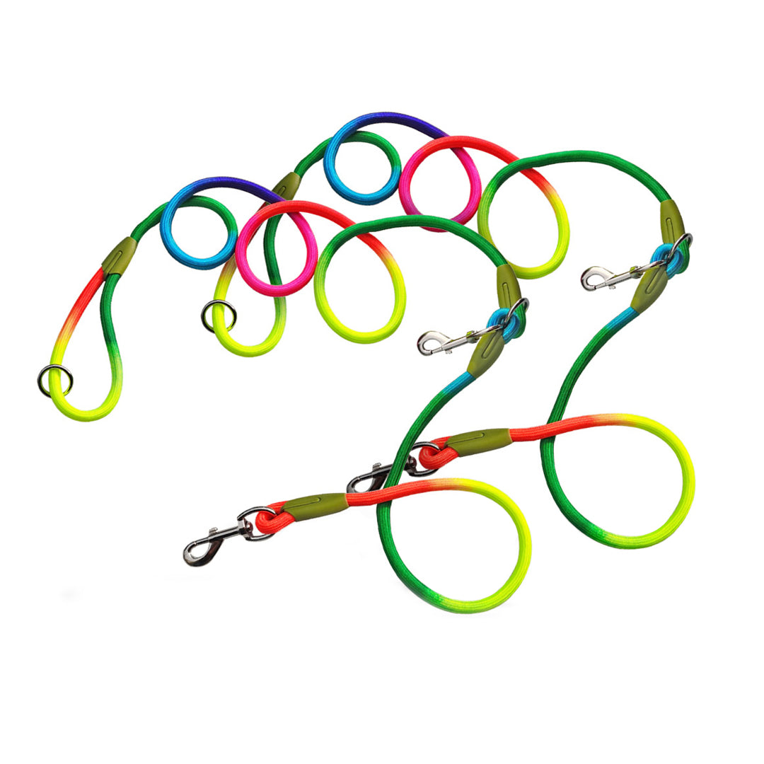 SOGA 2X 220cm Multifunction Hands-Free Rope Pet Cat Dog Puppy Double Ended Leash for Walking Training Tracking Obedience Rainbow - Cafe Supply