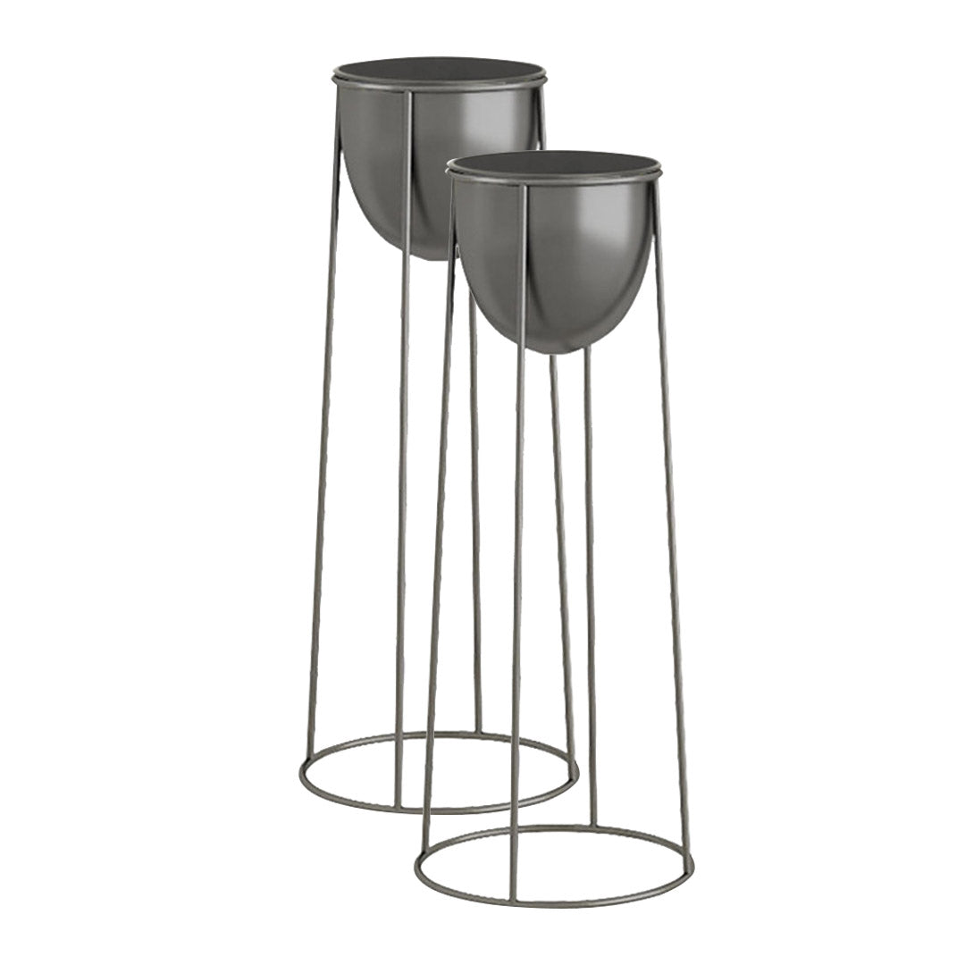 SOGA 2X 50cm Round Wire Metal Flower Pot Stand with Black Flowerpot Holder Rack Display - Cafe Supply