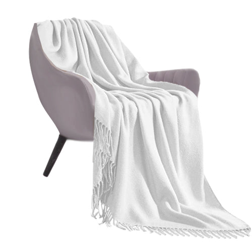 SOGA White Acrylic Knitted Throw Blanket Solid Fringed Warm Cozy Woven Cover Couch Bed Sofa Home Decor - Cafe Supply
