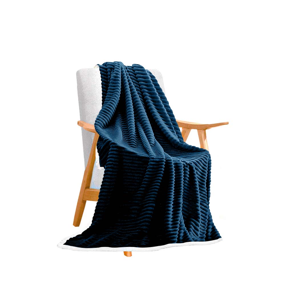SOGA Throw Blanket Warm Cozy Double Sided Thick Flannel Coverlet Fleece Bed Sofa Comforter Dark Blue - Cafe Supply