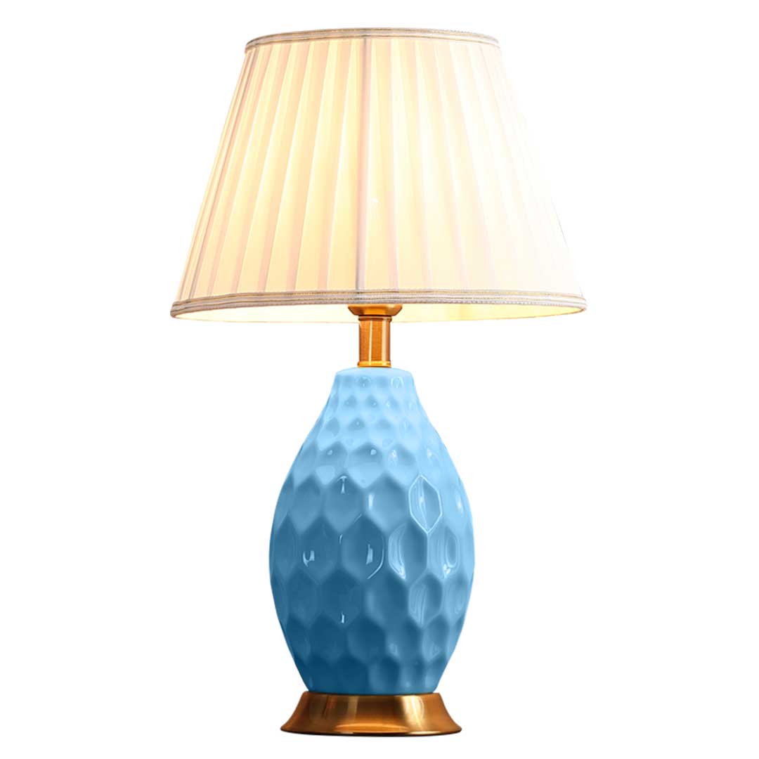 SOGA Textured Ceramic Oval Table Lamp with Gold Metal Base Blue - Cafe Supply