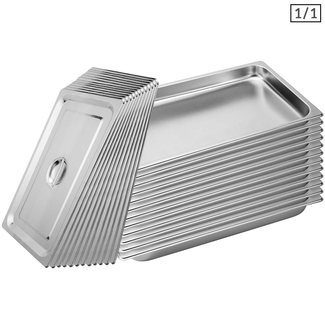 SOGA 12X Gastronorm GN Pan Full Size 1/1 GN Pan 4cm Deep Stainless Steel Tray With Lid - Cafe Supply