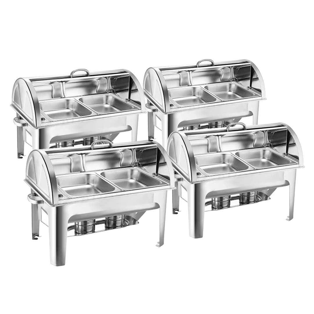 SOGA 4X 4.5L Dual Tray Stainless Steel Roll Top Chafing Dish Food Warmer - Cafe Supply