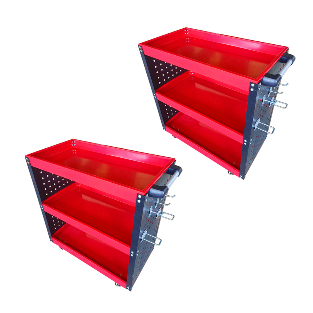 SOGA 3 Tier Tool Storage Cart Portable Service Utility Heavy Duty Mobile Trolley with Hooks Red - Cafe Supply
