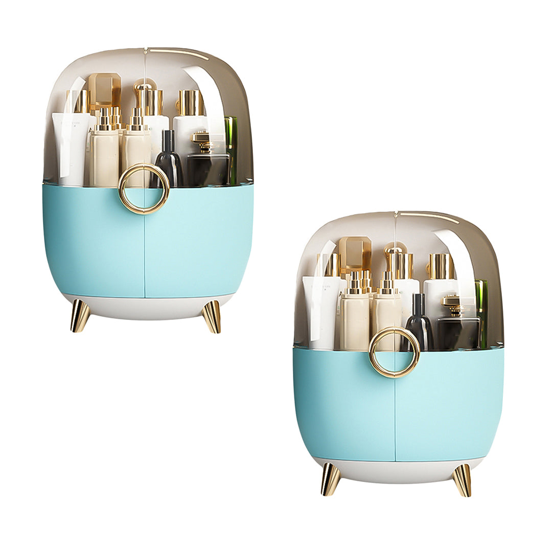 SOGA 2X Blue Transparent Countertop Makeup Organiser Cosmetic Storage Waterproof Dustproof Bathroom Skincare Holder with Lid - Cafe Supply