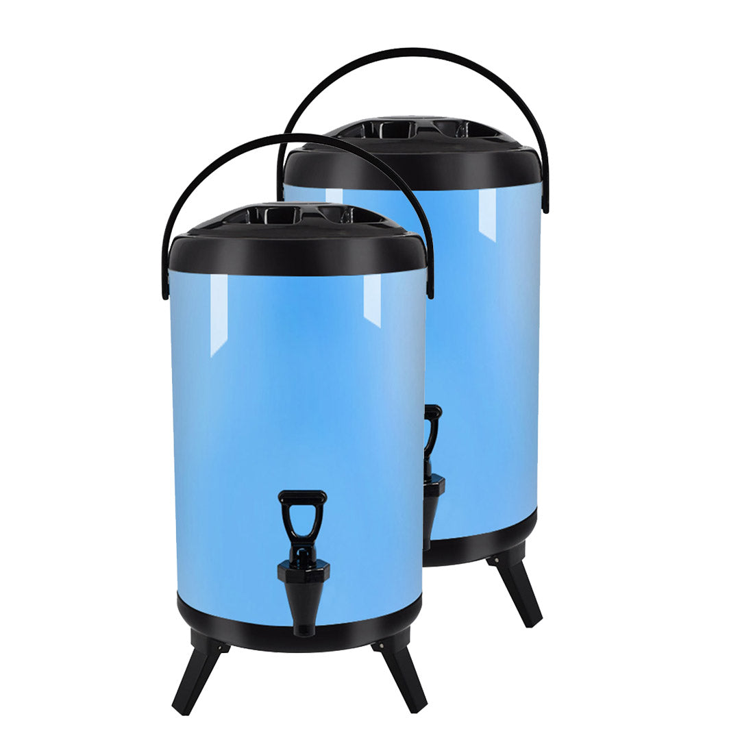 SOGA 2X 16L Stainless Steel Insulated Milk Tea Barrel Hot and Cold Beverage Dispenser Container with Faucet Blue - Cafe Supply