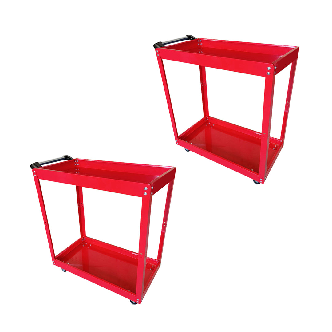 SOGA 2X 2 Tier Tool Storage Cart Portable Service Utility Heavy Duty Mobile Trolley Red - Cafe Supply