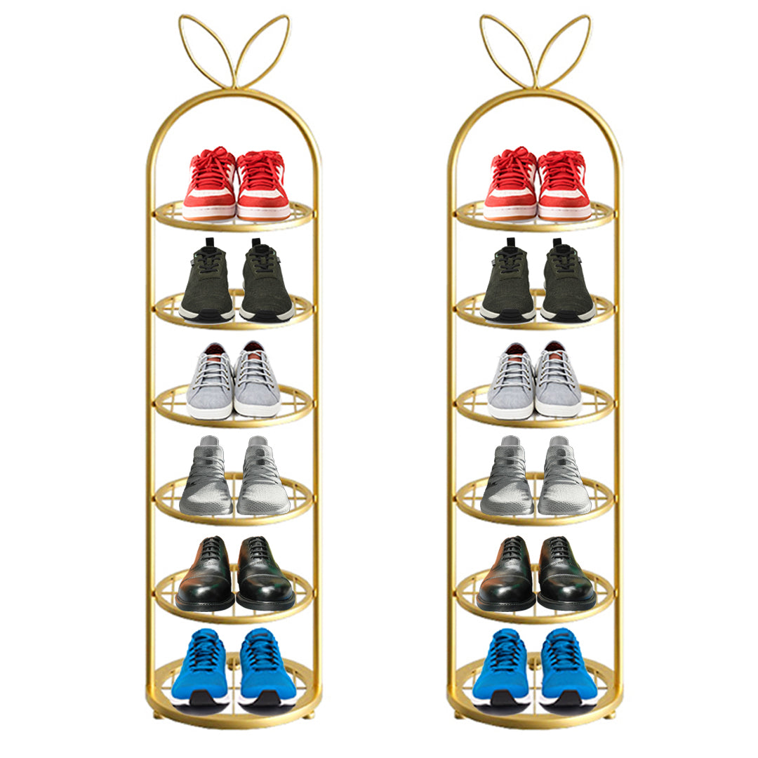SOGA 2X 6 Tier Bunny Ears Shape Gold Plated Metal Shoe Organizer Space Saving Portable Footwear Storage Shelf - Cafe Supply