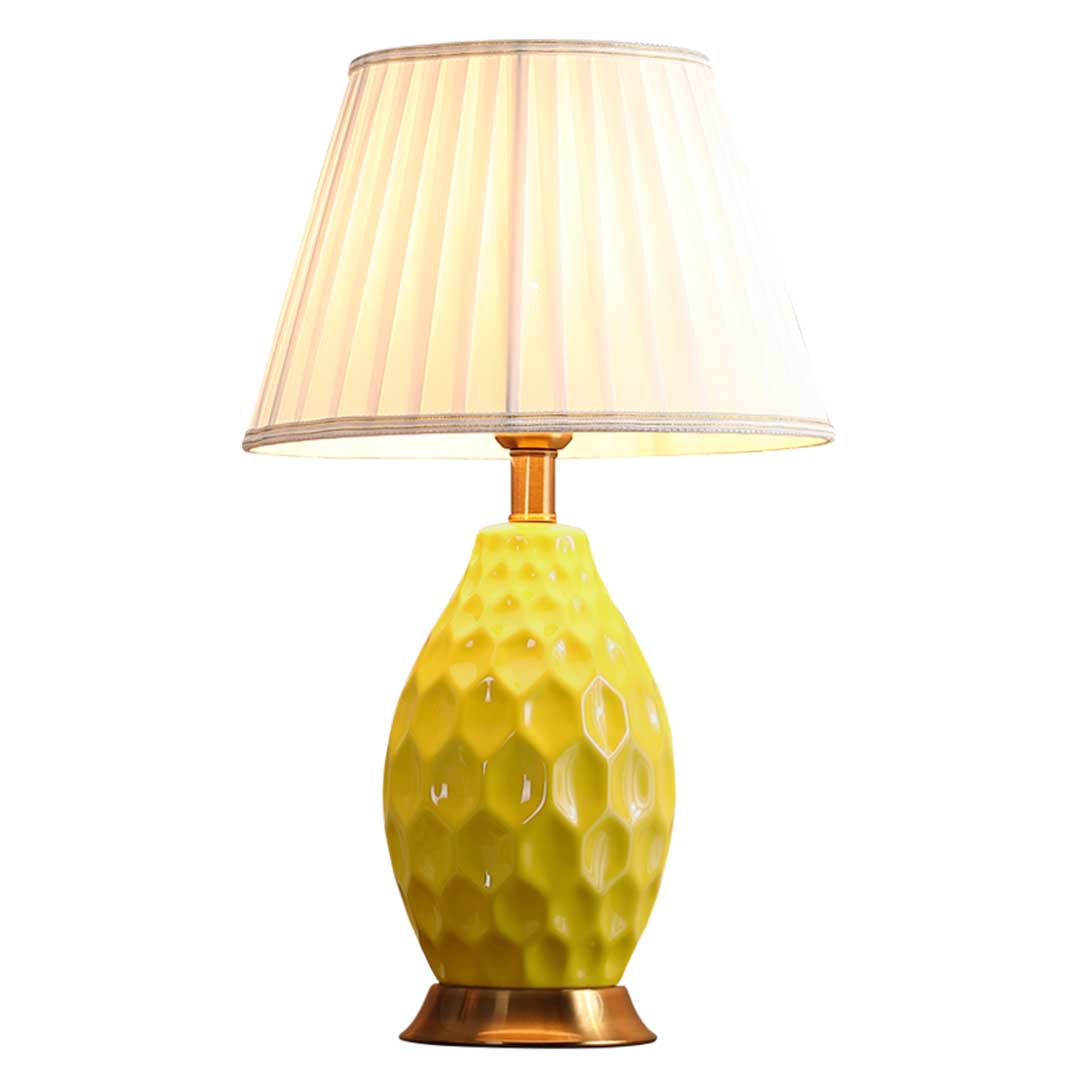 SOGA Textured Ceramic Oval Table Lamp with Gold Metal Base Yellow - Cafe Supply