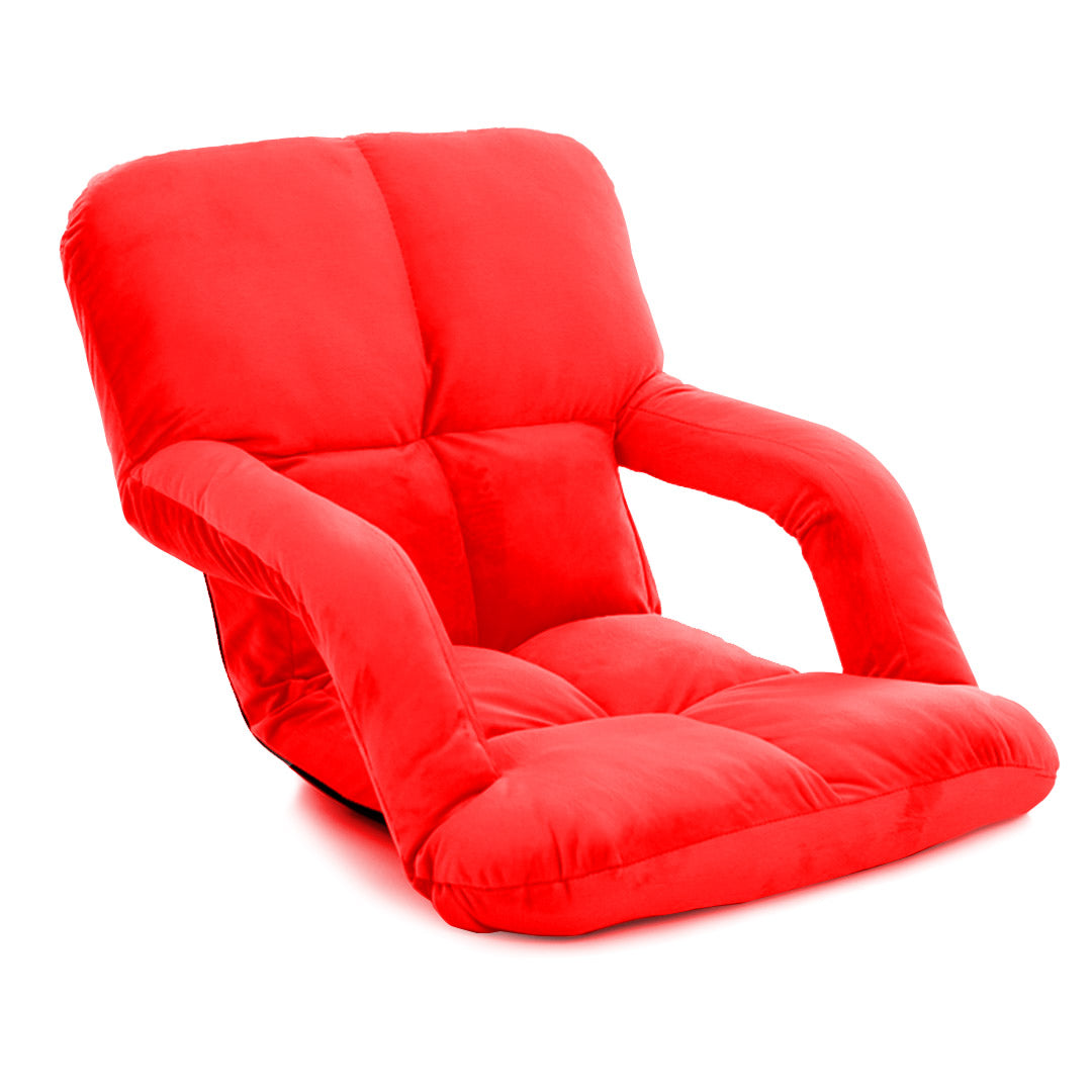 SOGA Foldable Lounge Cushion Adjustable Floor Lazy Recliner Chair with Armrest Red - Cafe Supply