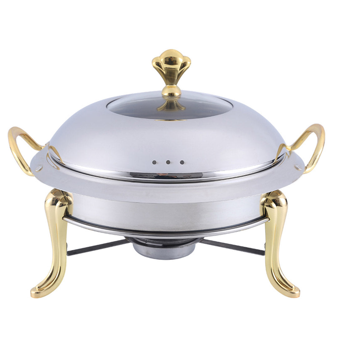 SOGA Stainless Steel Gold Accents Round Buffet Chafing Dish Cater Food Warmer Chafer with Glass Top Lid - Cafe Supply