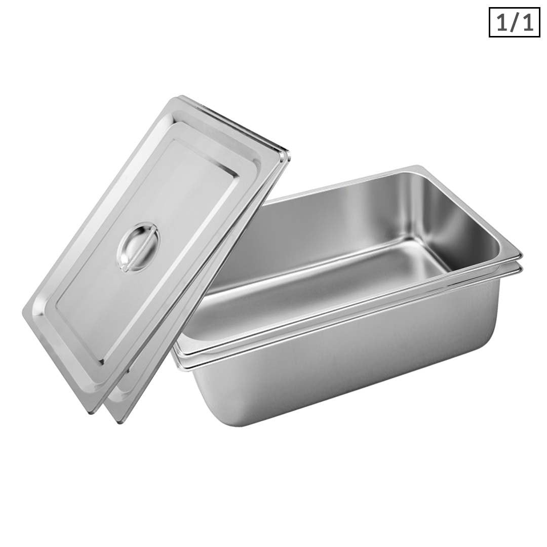 SOGA 2X Gastronorm GN Pan Full Size 1/1 GN Pan 20cm Deep Stainless Steel Tray With Lid - Cafe Supply