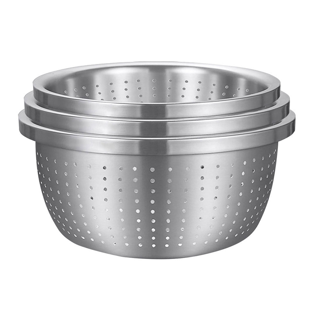 SOGA Stainless Steel Nesting Basin Colander Perforated Kitchen Sink Washing Bowl Metal Basket Strainer Set of 3 - Cafe Supply