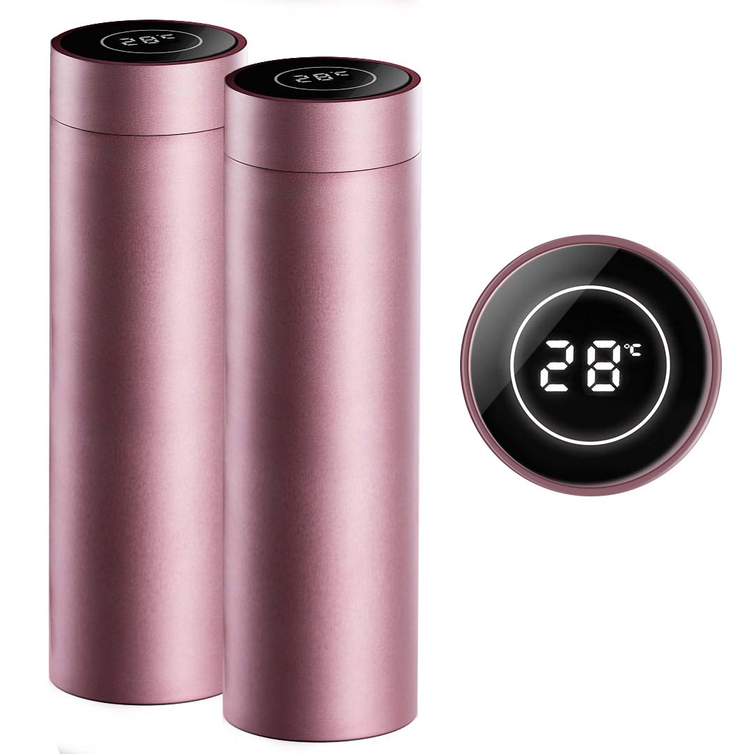 SOGA 2X 500ML Stainless Steel Smart LCD Thermometer Display Bottle Vacuum Flask Thermos Rose Gold - Cafe Supply