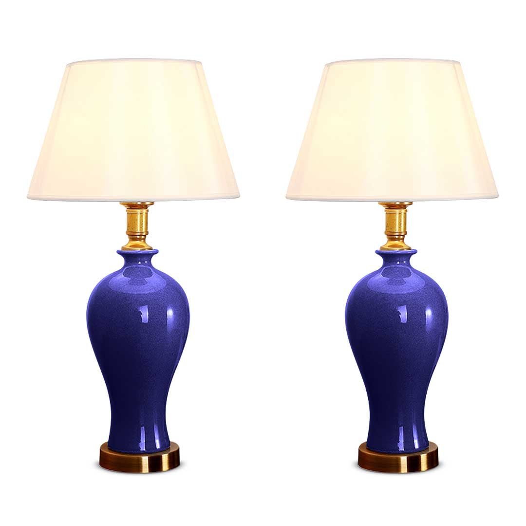 SOGA 2X Blue Ceramic Oval Table Lamp with Gold Metal Base - Cafe Supply