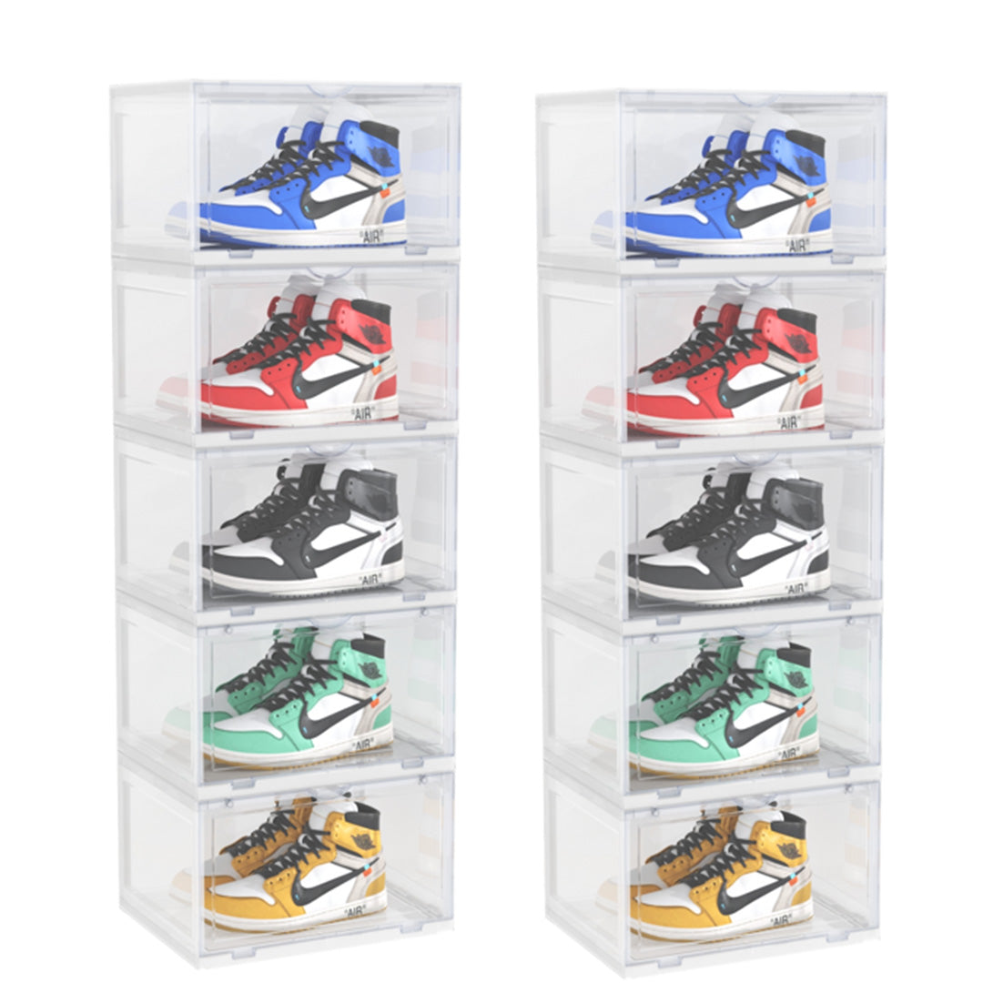 SOGA 2X 5 Tier Transparent Portable Shoe Organiser Sneaker Footwear Folding Plastic Bin Stackable Storage Box with Magnetic Door - Cafe Supply