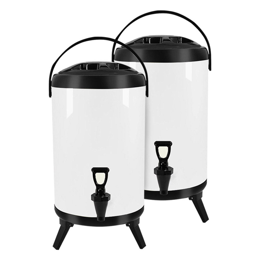 SOGA 2X 16L Stainless Steel Insulated Milk Tea Barrel Hot and Cold Beverage Dispenser Container with Faucet White - Cafe Supply