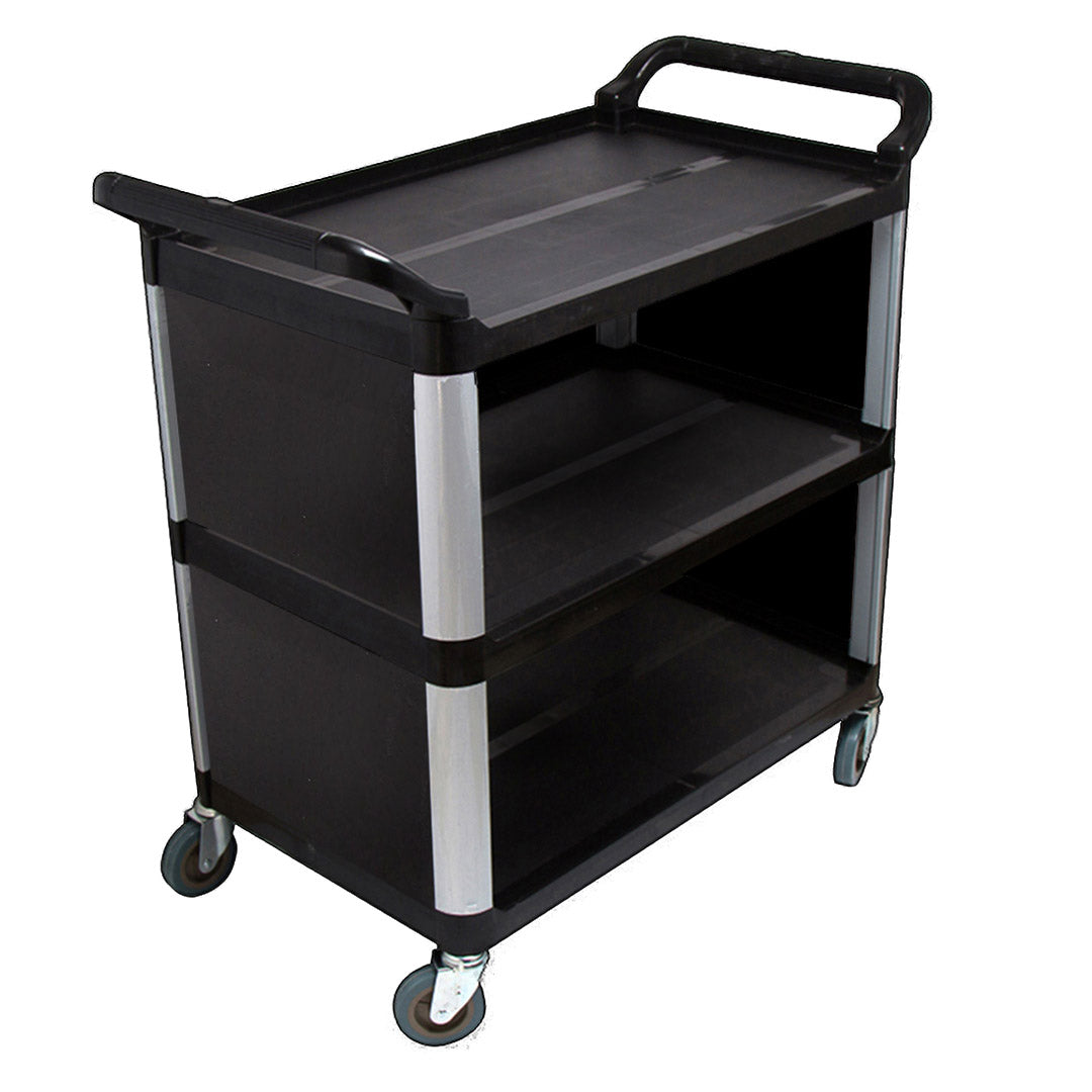 SOGA 3 Tier Covered Food Trolley Food Waste Cart Storage Mechanic Kitchen Black - Cafe Supply