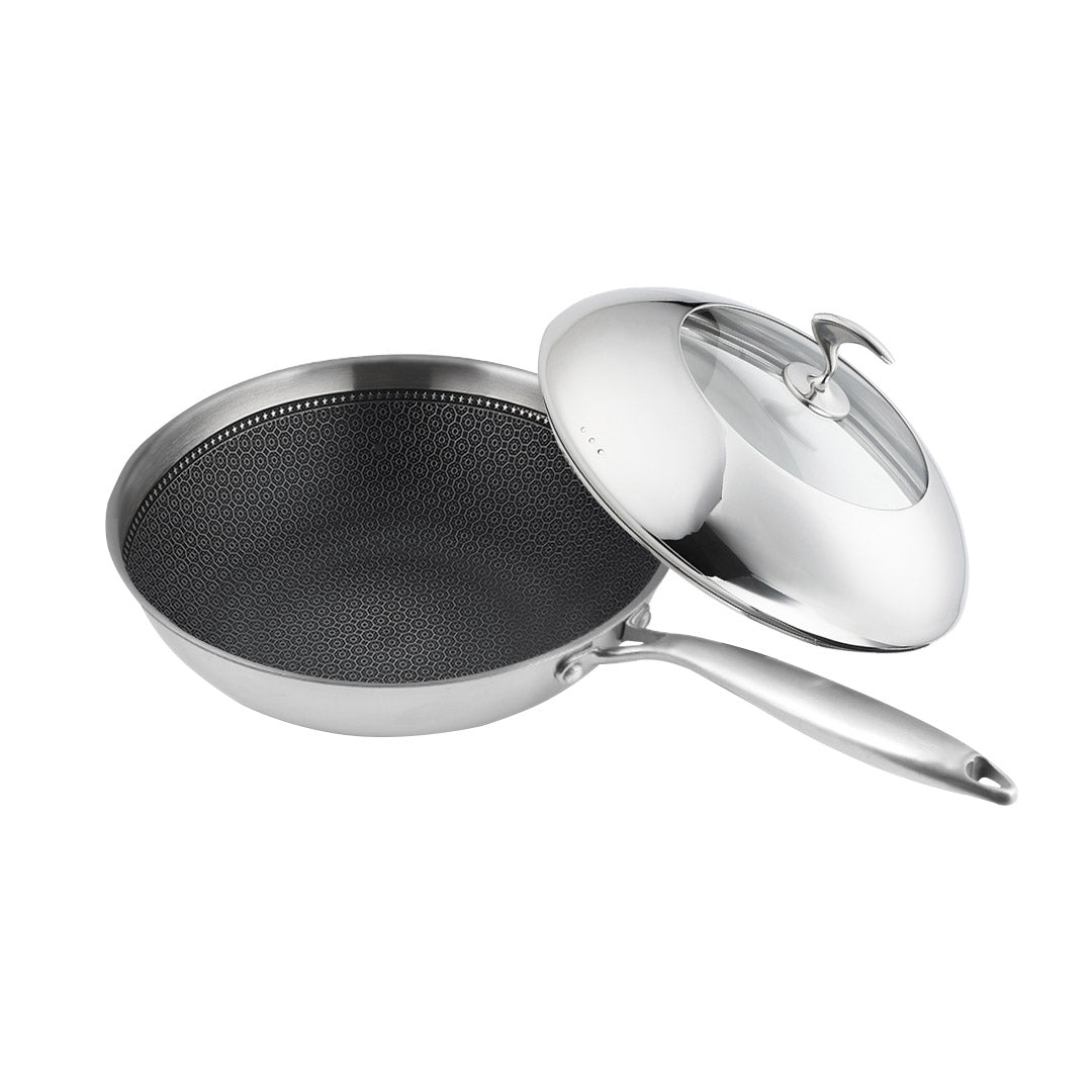SOGA 18/10 Stainless Steel Fry Pan 30cm Frying Pan Top Grade Cooking Non Stick Interior Skillet with Lid - Cafe Supply