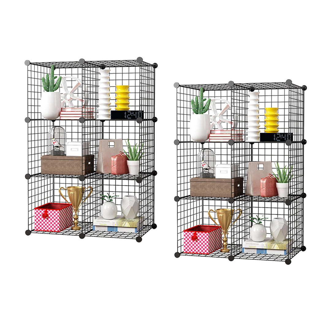 SOGA 2X Black Portable 6-Cube Storage Organiser Foldable DIY Modular Grid Space Saving Shelf - Cafe Supply