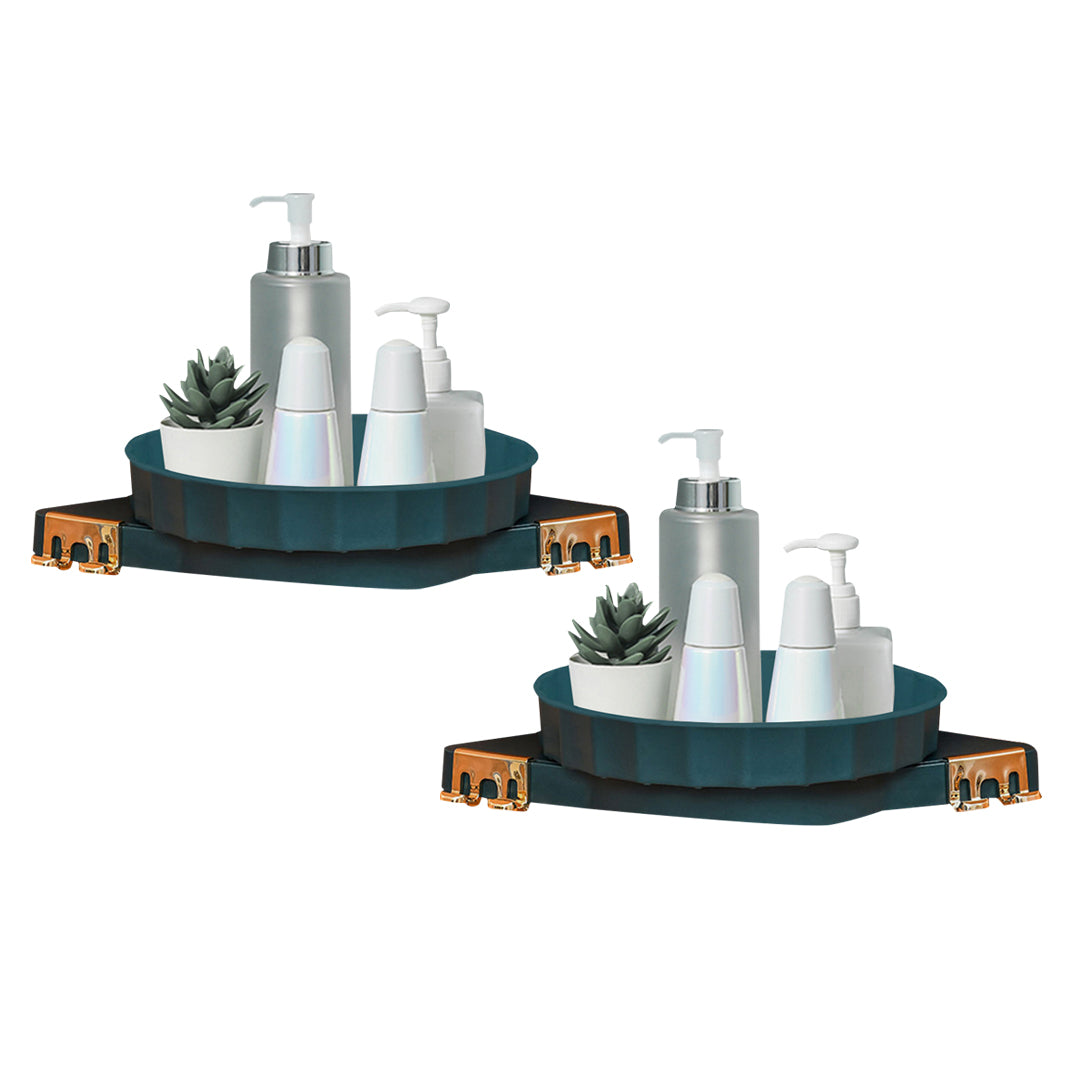 SOGA 2X Green 360 Degree Wall-Mounted Rotating Bathroom Organiser Corner Vanity Rack Toilet Adhesive Storage Shelf - Cafe Supply