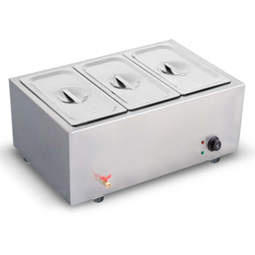 SOGA Stainless Steel 3 X 1/2 GN Pan Electric Bain-Marie Food Warmer with Lid - Cafe Supply