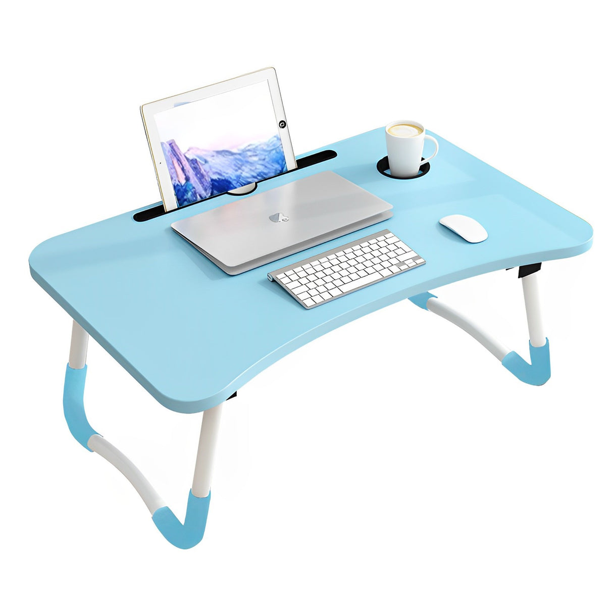 SOGA Blue Portable Bed Table Adjustable Foldable Bed Sofa Study Table Laptop Mini Desk with Notebook Stand Cup Slot Home Decor - Cafe Supply