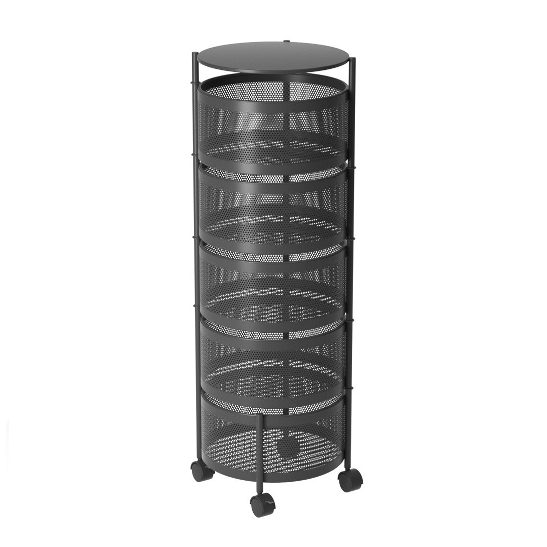 SOGA 5 Tier Steel Round Rotating Kitchen Cart Multi-Functional Shelves Portable Storage Organizer with Wheels - Cafe Supply