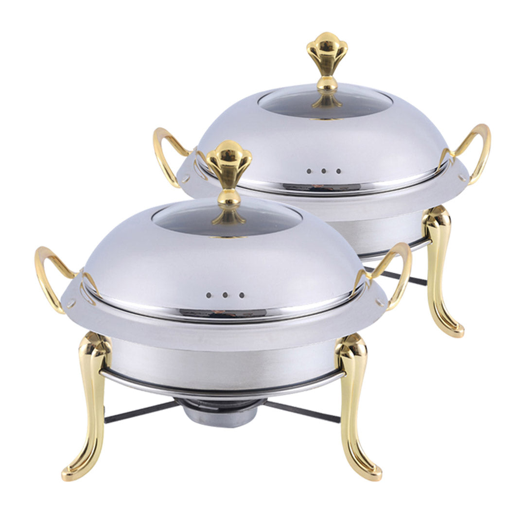 SOGA 2X Stainless Steel Gold Accents Round Buffet Chafing Dish Cater Food Warmer Chafer with Glass Top Lid - Cafe Supply