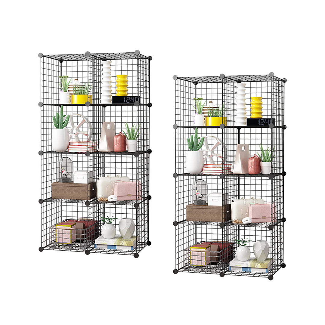 SOGA 2X Black Portable 8-Cube Storage Organiser Foldable DIY Modular Grid Space Saving Shelf - Cafe Supply