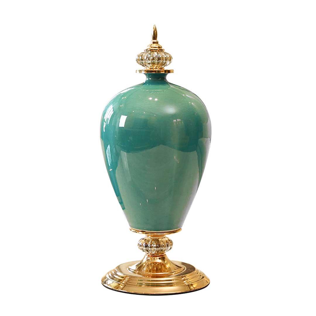 SOGA 42.50cm Ceramic Oval Flower Vase with Gold Metal Base Green - Cafe Supply