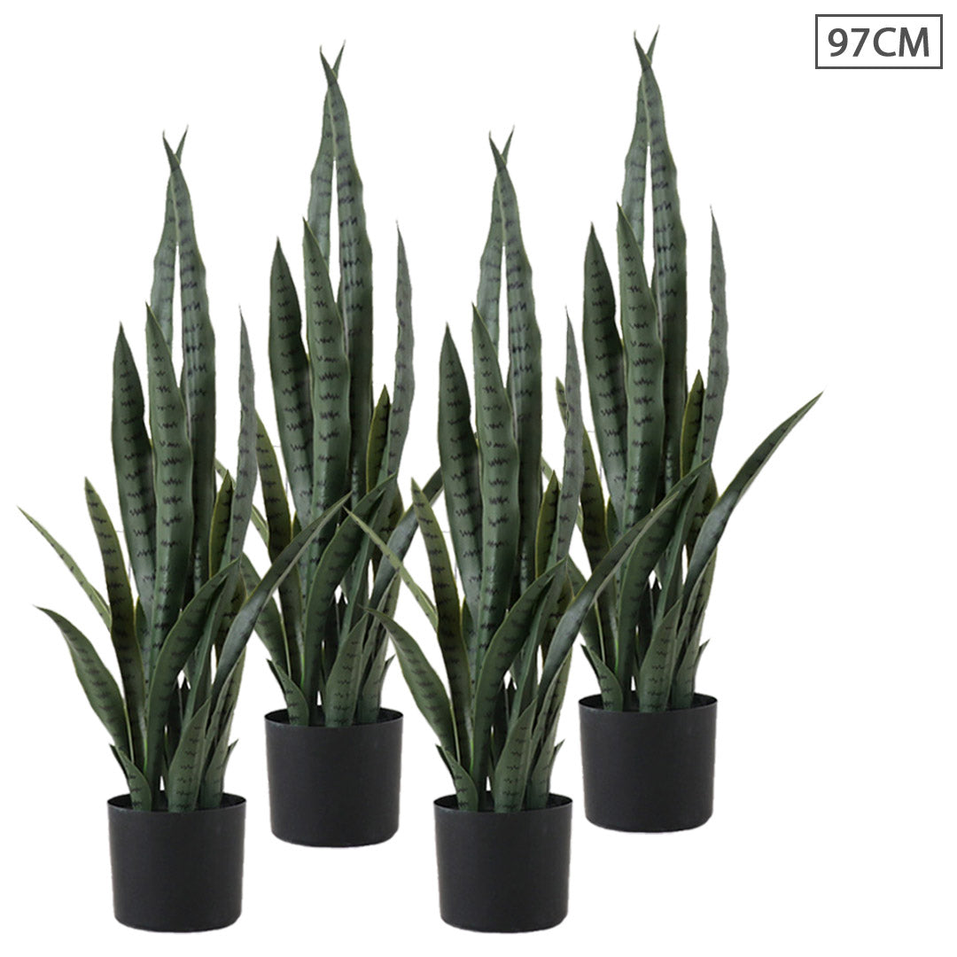 SOGA 4X 97cm Artificial Indoor Snake Sansevieria Plant Fake Decoration Tree Flower Pot - Cafe Supply
