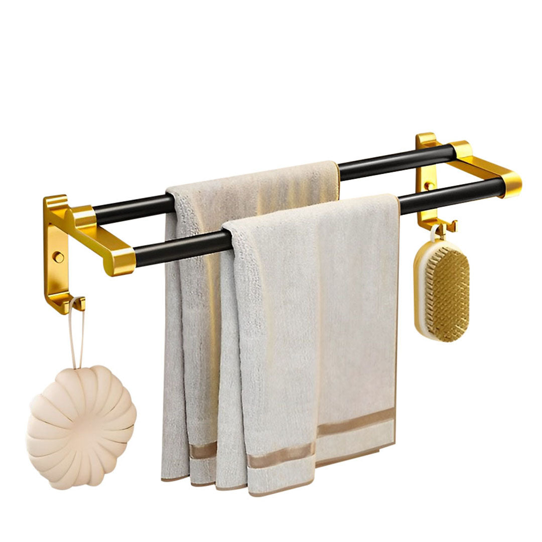 SOGA 61cm Wall-Mounted Double Pole Towel Holder Bathroom Organiser Rail Hanger with Hooks - Cafe Supply