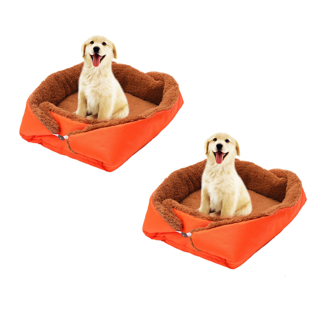 SOGA 2X Orange Dual-purpose Cushion Nest Cat Dog Bed Warm Plush Kennel Mat Pet Home Travel Essentials - Cafe Supply