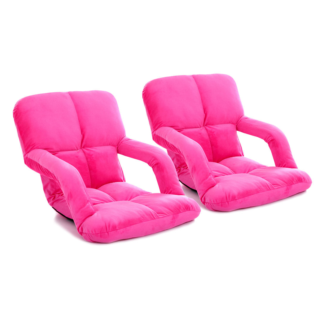 SOGA 2X Foldable Lounge Cushion Adjustable Floor Lazy Recliner Chair with Armrest Pink - Cafe Supply