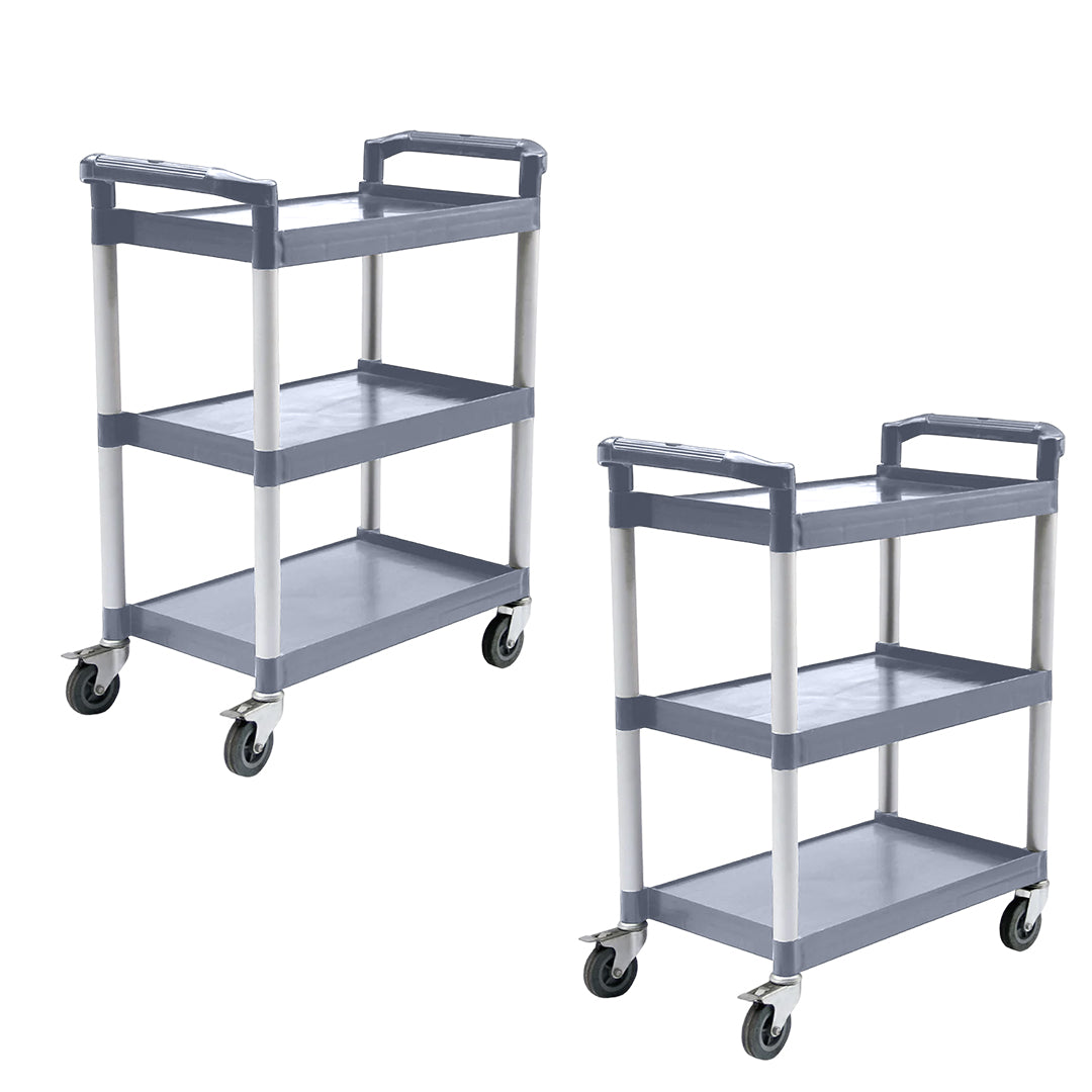 SOGA 2X 3 Tier Food Trolley Portable Kitchen Cart Multifunctional Big Utility Service with wheels 830x420x950mm Gray - Cafe Supply