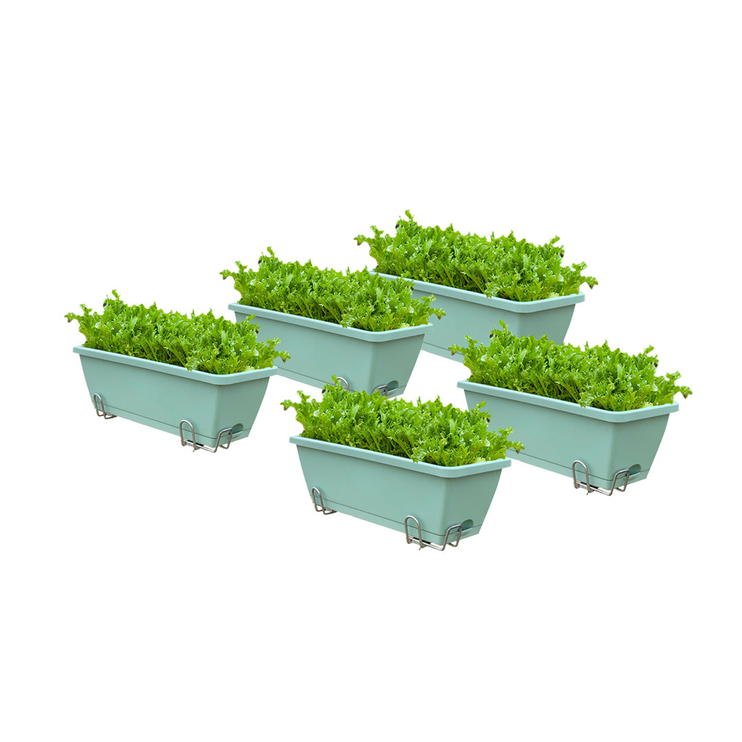 SOGA 49.5cm Green Rectangular Planter Vegetable Herb Flower Outdoor Plastic Box with Holder Balcony Garden Decor Set of 5 - Cafe Supply