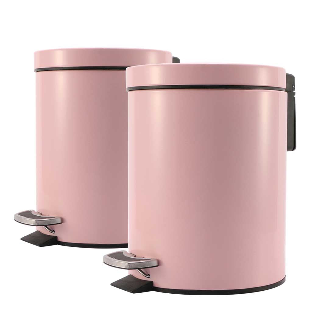 SOGA 2X 12L Foot Pedal Stainless Steel Rubbish Recycling Garbage Waste Trash Bin Round Pink - Cafe Supply