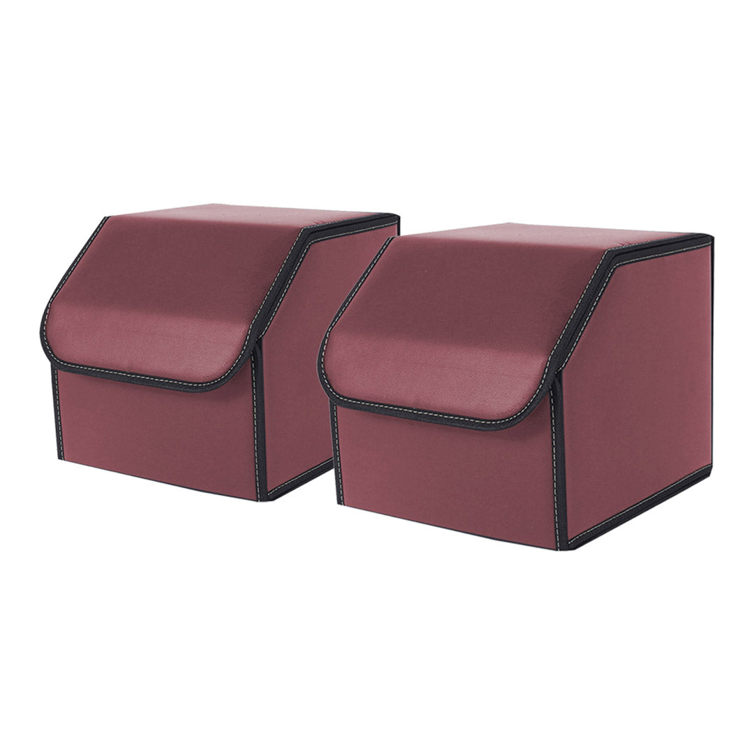 SOGA 2X Leather Car Boot Collapsible Foldable Trunk Cargo Organizer Portable Storage Box Red Small - Cafe Supply