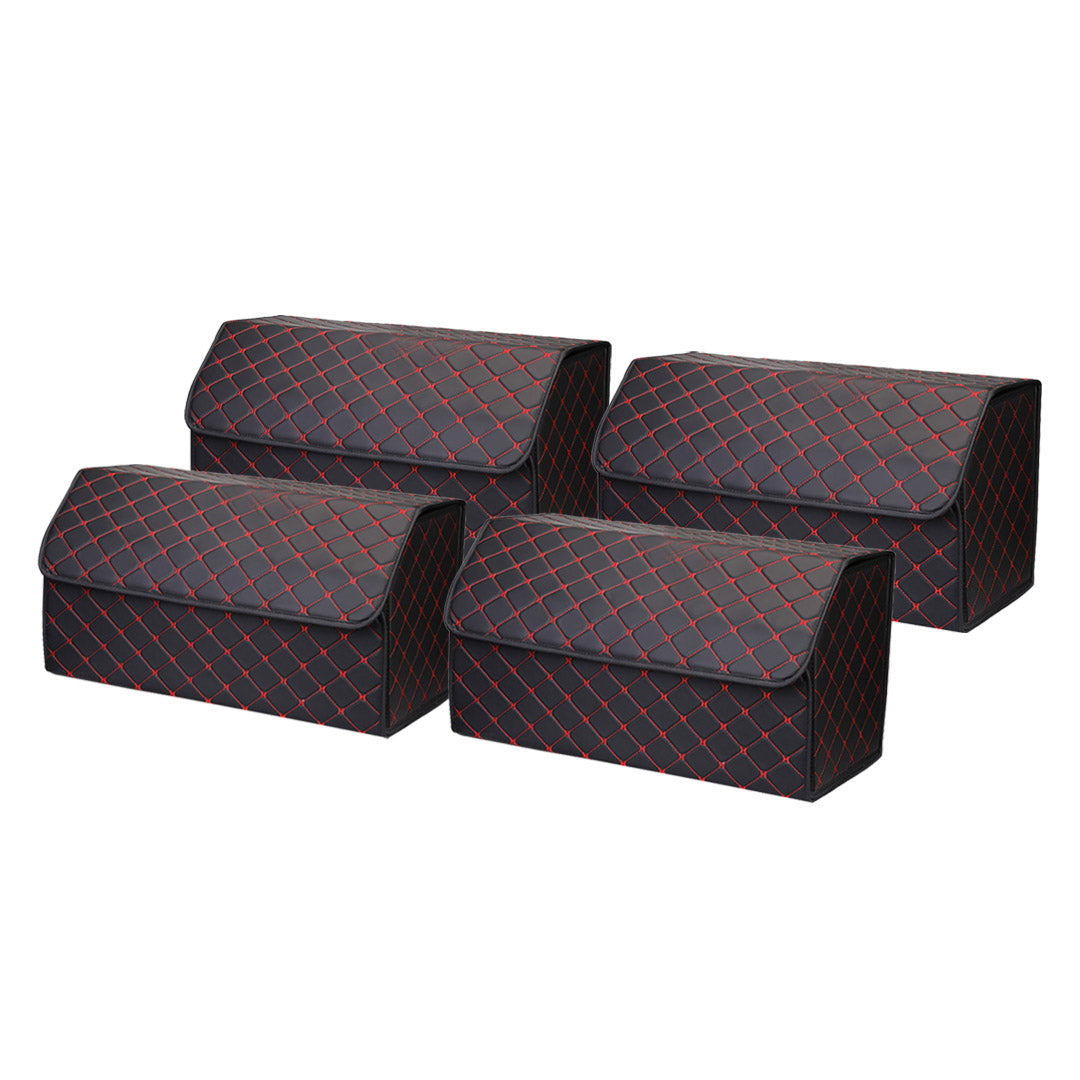 SOGA 4X Leather Car Boot Collapsible Foldable Trunk Cargo Organizer Portable Storage Box Black/Red Stitch Large - Cafe Supply