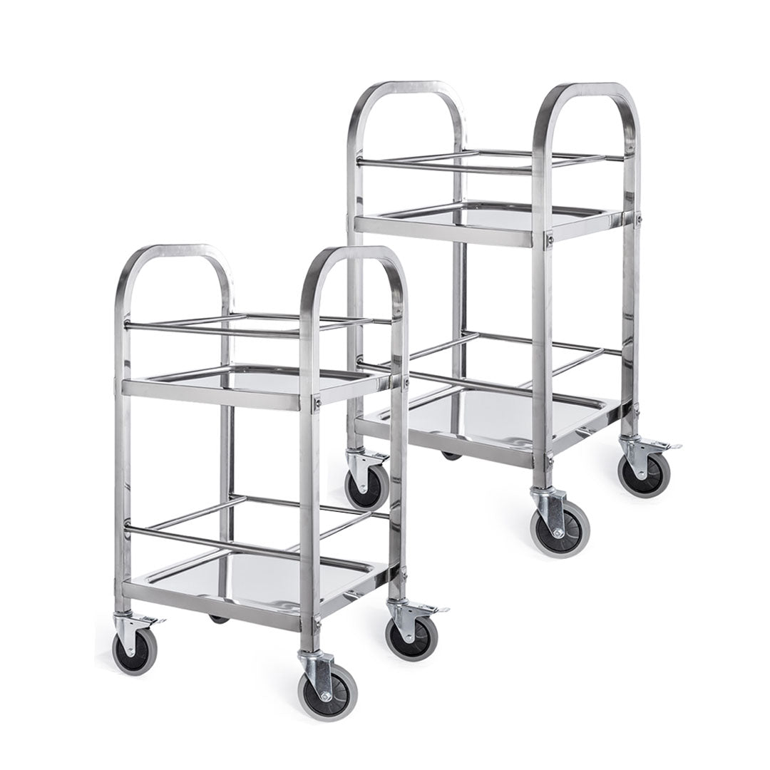 SOGA 2X 2 Tier 500x500x950 Stainless Steel Square Tube Drink Wine Food Utility Cart - Cafe Supply