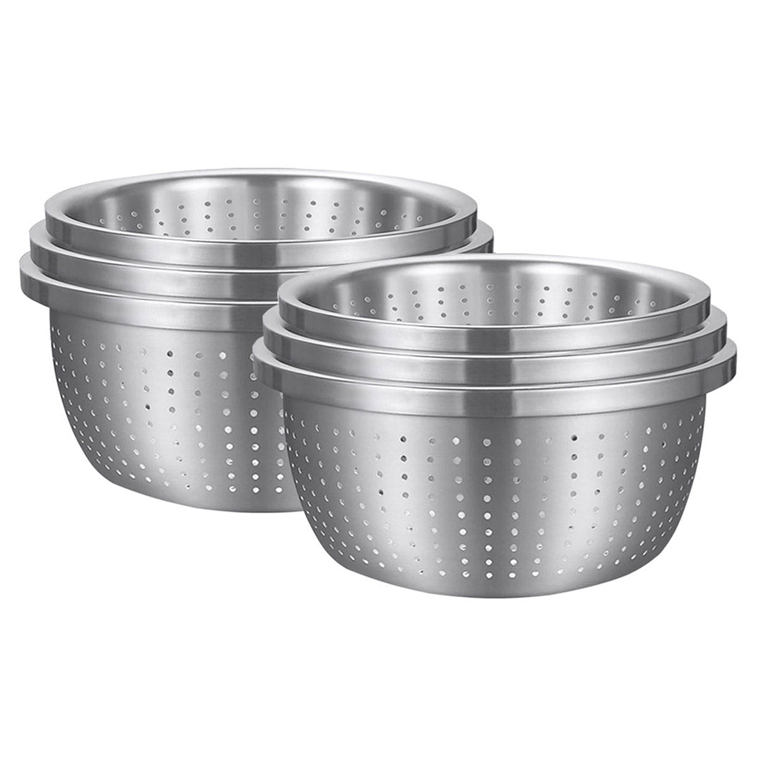 SOGA 2X Stainless Steel Nesting Basin Colander Perforated Kitchen Sink Washing Bowl Metal Basket Strainer Set of 3 - Cafe Supply