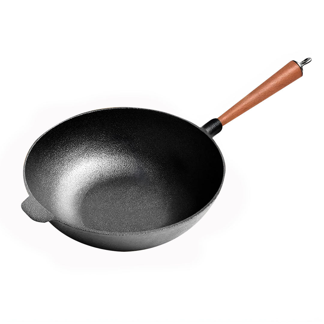 SOGA 31cm Commercial Cast Iron Wok Round Bottom FryPan Home Cooking Skillet - Cafe Supply