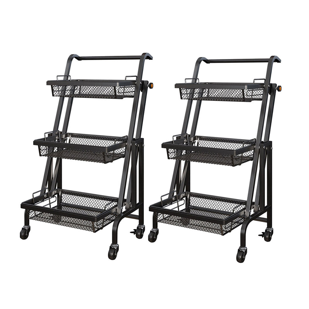 SOGA 2X 3 Tier Steel Black Adjustable Kitchen Cart Multi-Functional Shelves Portable Storage Organizer with Wheels - Cafe Supply