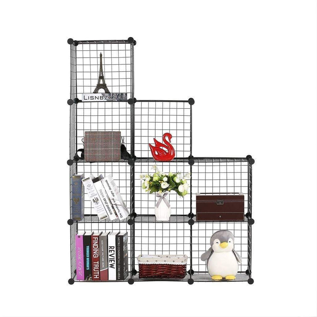 SOGA Black Portable 9-Cube 3 Column Storage Organiser Foldable DIY Modular Grid Space Saving Shelf - Cafe Supply