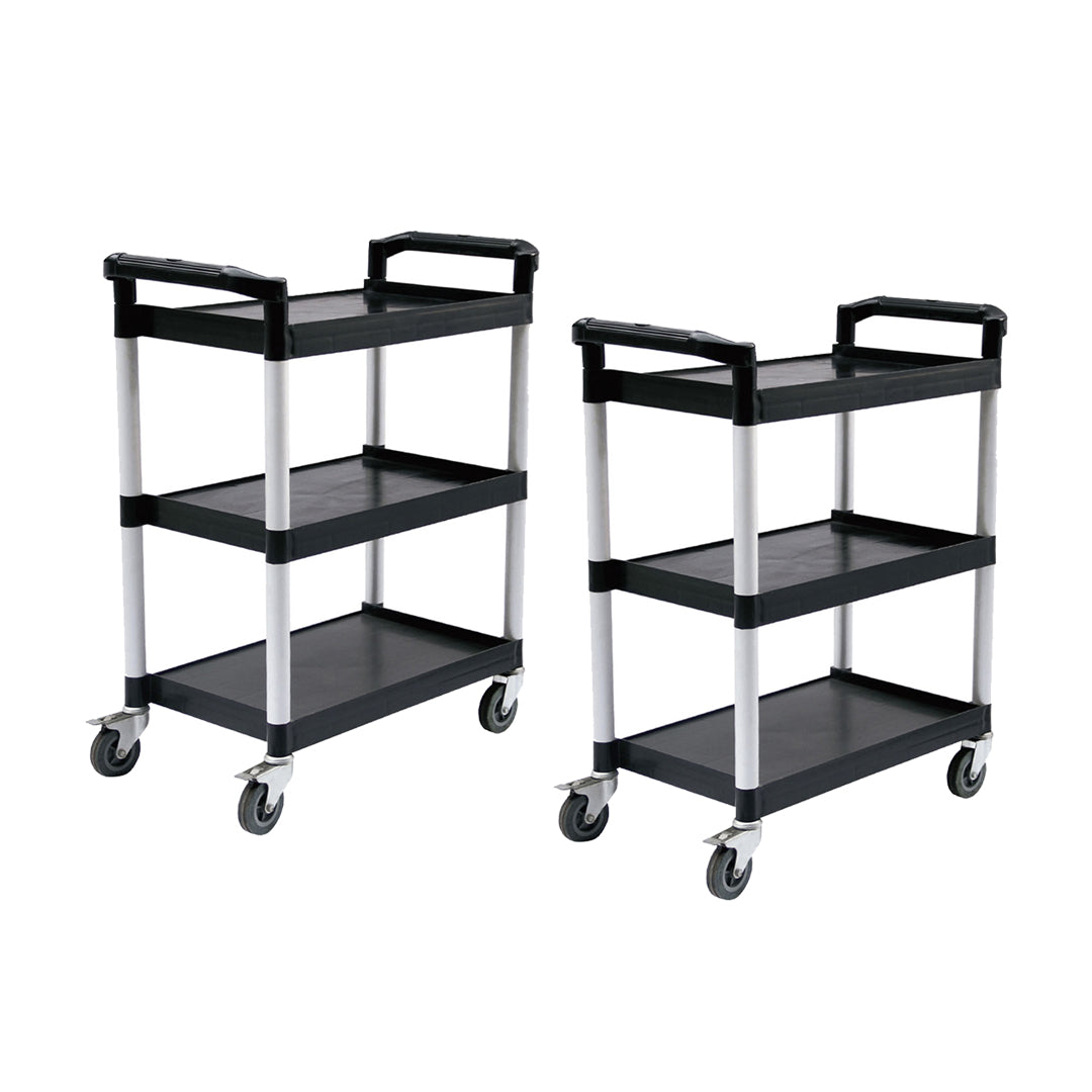 SOGA 2X 3 Tier Food Trolley Portable Kitchen Cart Multifunctional Big Utility Service with wheels 830x420x950mm Black - Cafe Supply