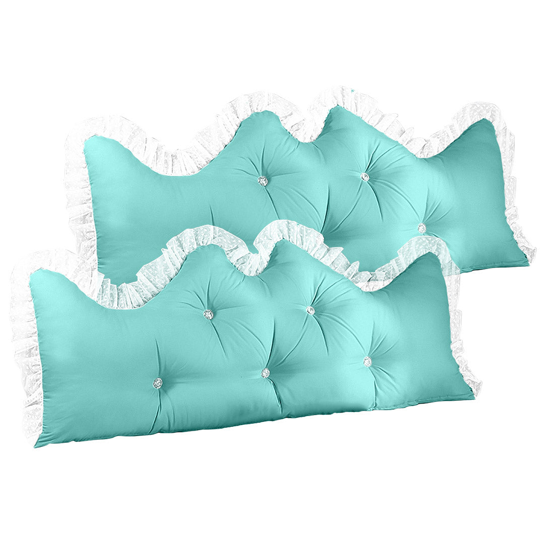 SOGA 2X 180cm Light Blue Princess Bed Pillow Headboard Backrest Bedside Tatami Sofa Cushion with Ruffle Lace Home Decor - Cafe Supply