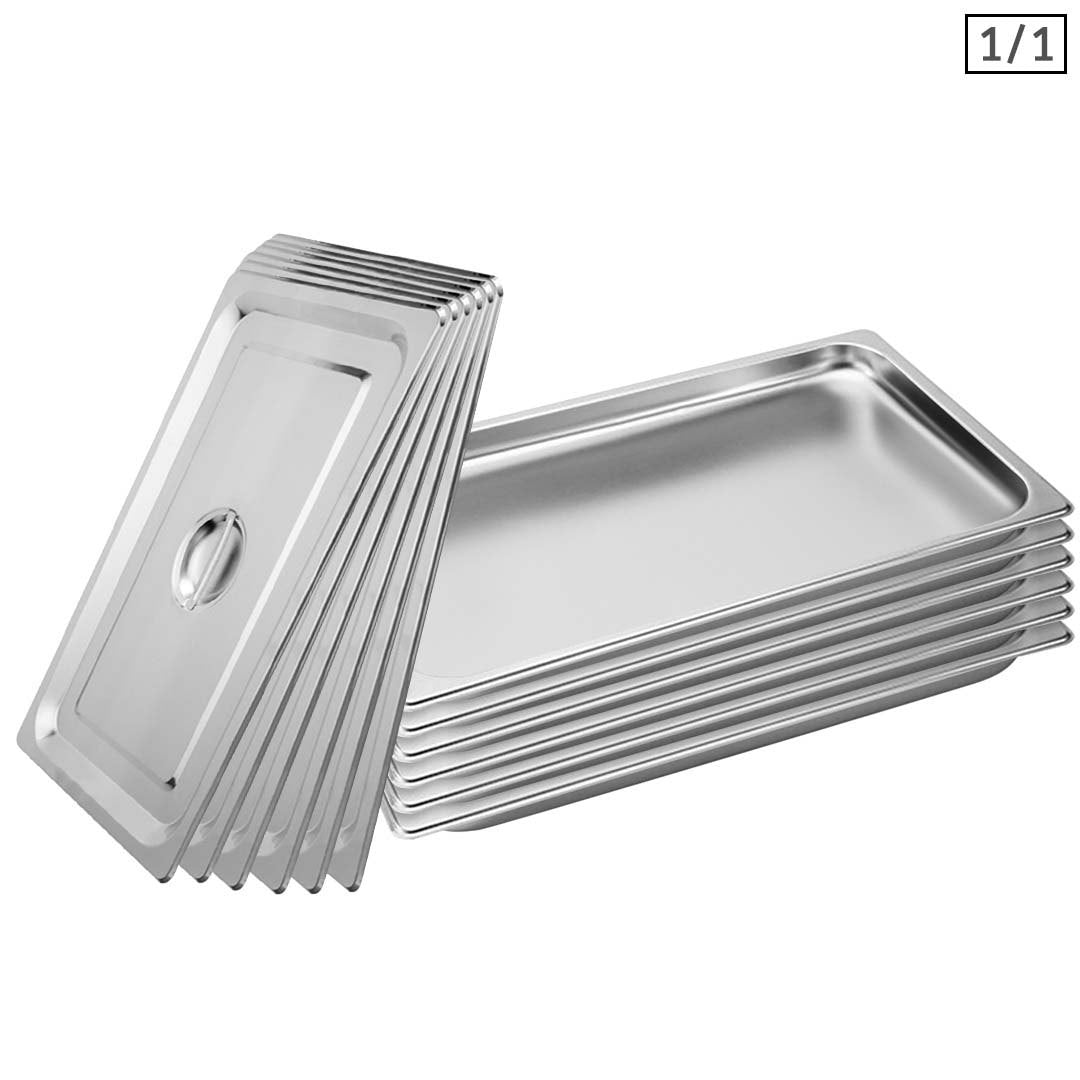 SOGA 6X Gastronorm GN Pan Full Size 1/1 GN Pan 2cm Deep Stainless Steel Tray With Lid - Cafe Supply